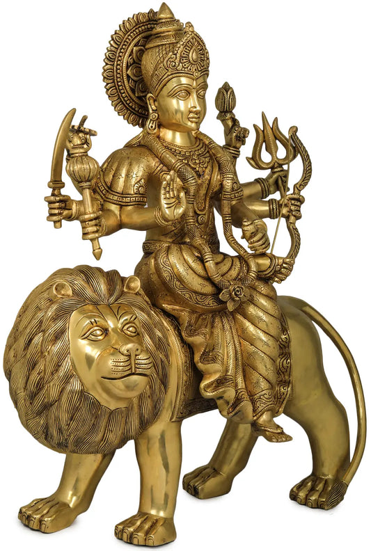 Brassaura® Goddess Durga on Lion | Brass Statue | Height 24.41 Inches & Weight 26.90 kgs