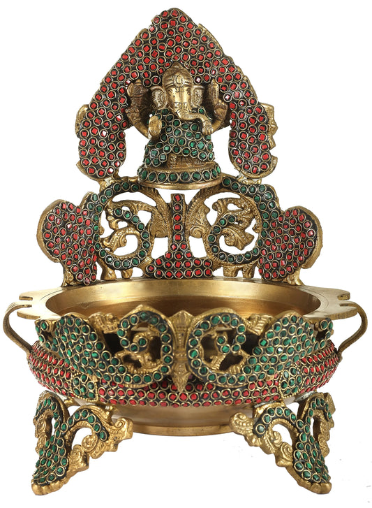 Brassaura™ ब्रास गणेश उर्ली बाउल प्रवेश द्वार और उत्सव के घर की सजावट के लिए | 11 इंच | 3.22 किलोग्राम
