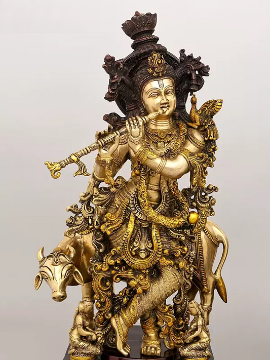 Brassaura® ब्रास कृष्ण नंदी प्रतिमा | ऊंचाई 29 इंच और वजन 70 किलो