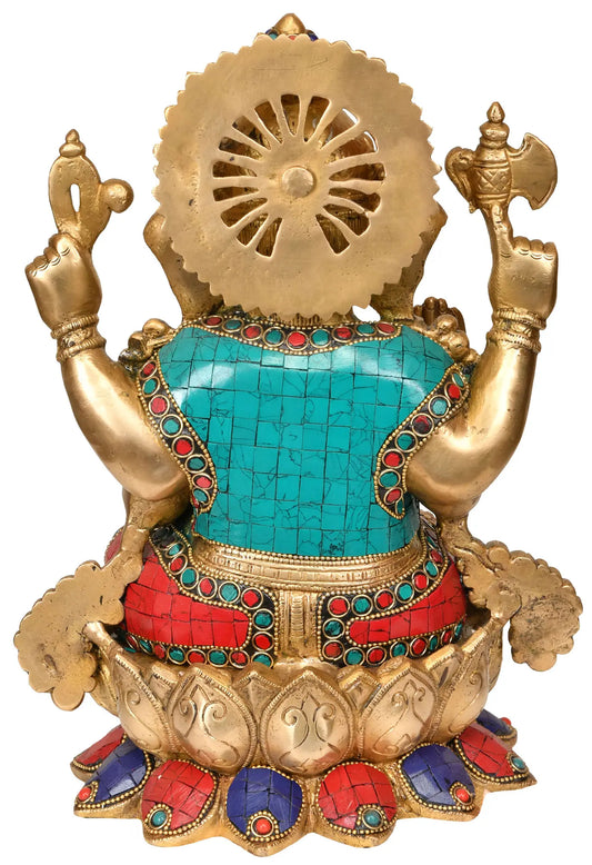 Brassaura® Seated Ganesha with Inlay Work | Height 12.20 Inches & Weight 7.50 kgs