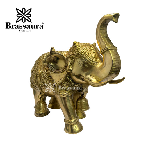 Brassaura® Big Size Brass Elephant Idol | Handcrafted Decorative Sculpture | Height 11.4 Inches & Weight 11.5 Kgs