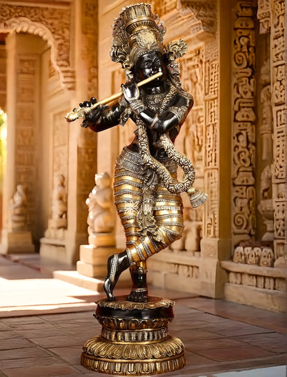 Brassaura™ Superfine Brass Large Krishna Statue – Height 46 Inches & Weight 66 Kgs