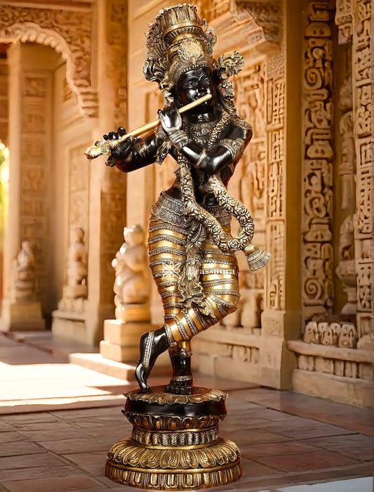 Brassaura™ Superfine Brass Large Krishna Statue – Height 46 Inches & Weight 66 Kgs