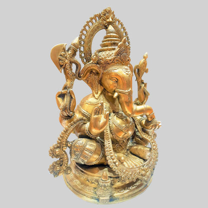 Brassaura® Majestic Seated Lord Ganesha Brass Statue | Intricately Handcrafted Brass Sculpture | Height 19.7 Inches & Weight 24 Kgs