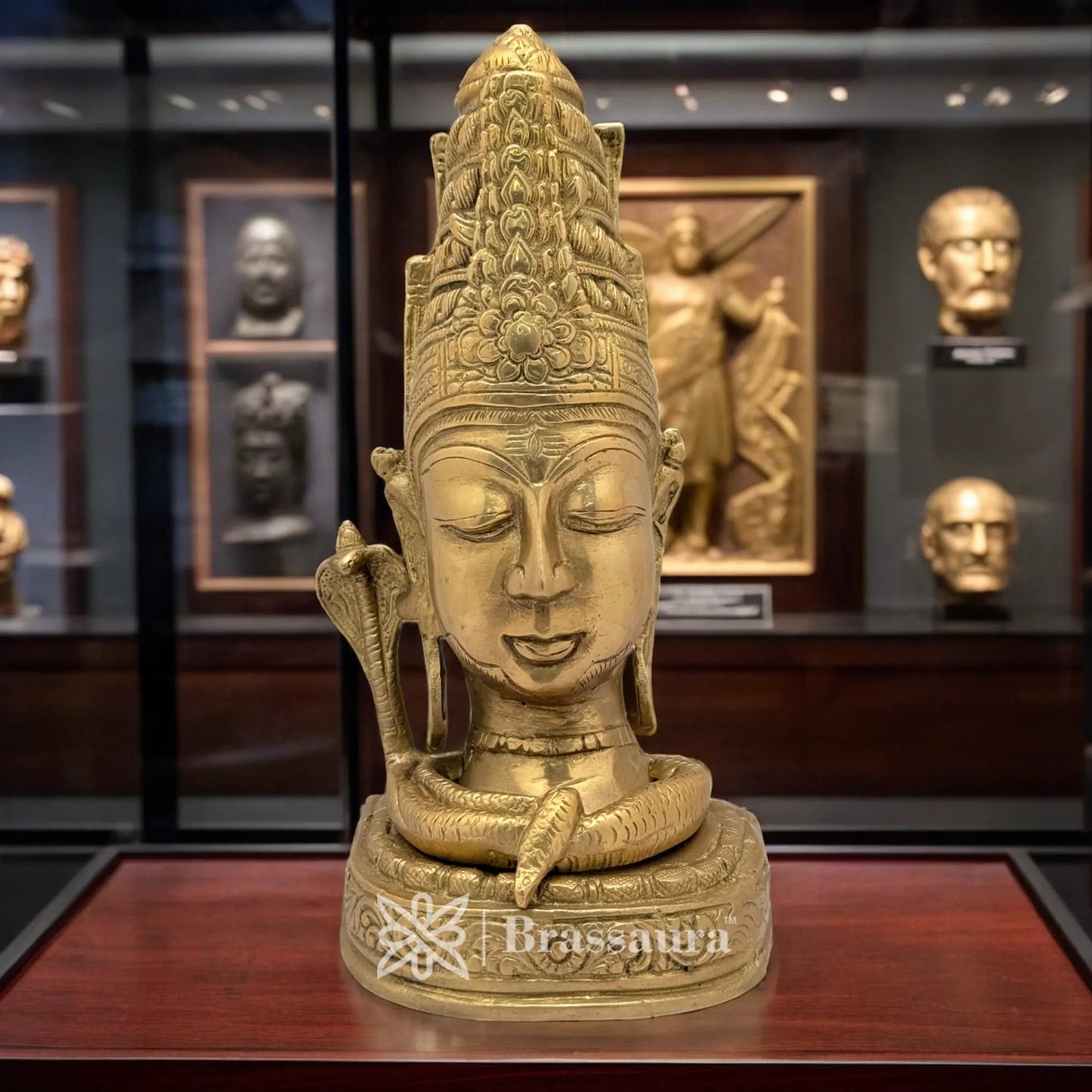 Brassaura™ Brass Shiva Head Idol, Height 9.2 & Weight 2.4 Kgs  | Hindu Temple Sculpture