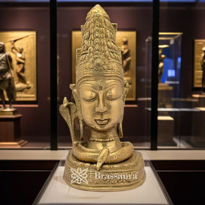 Brassaura™ Brass Shiva Head Idol, Height 9.2 & Weight 2.4 Kgs  | Hindu Temple Sculpture