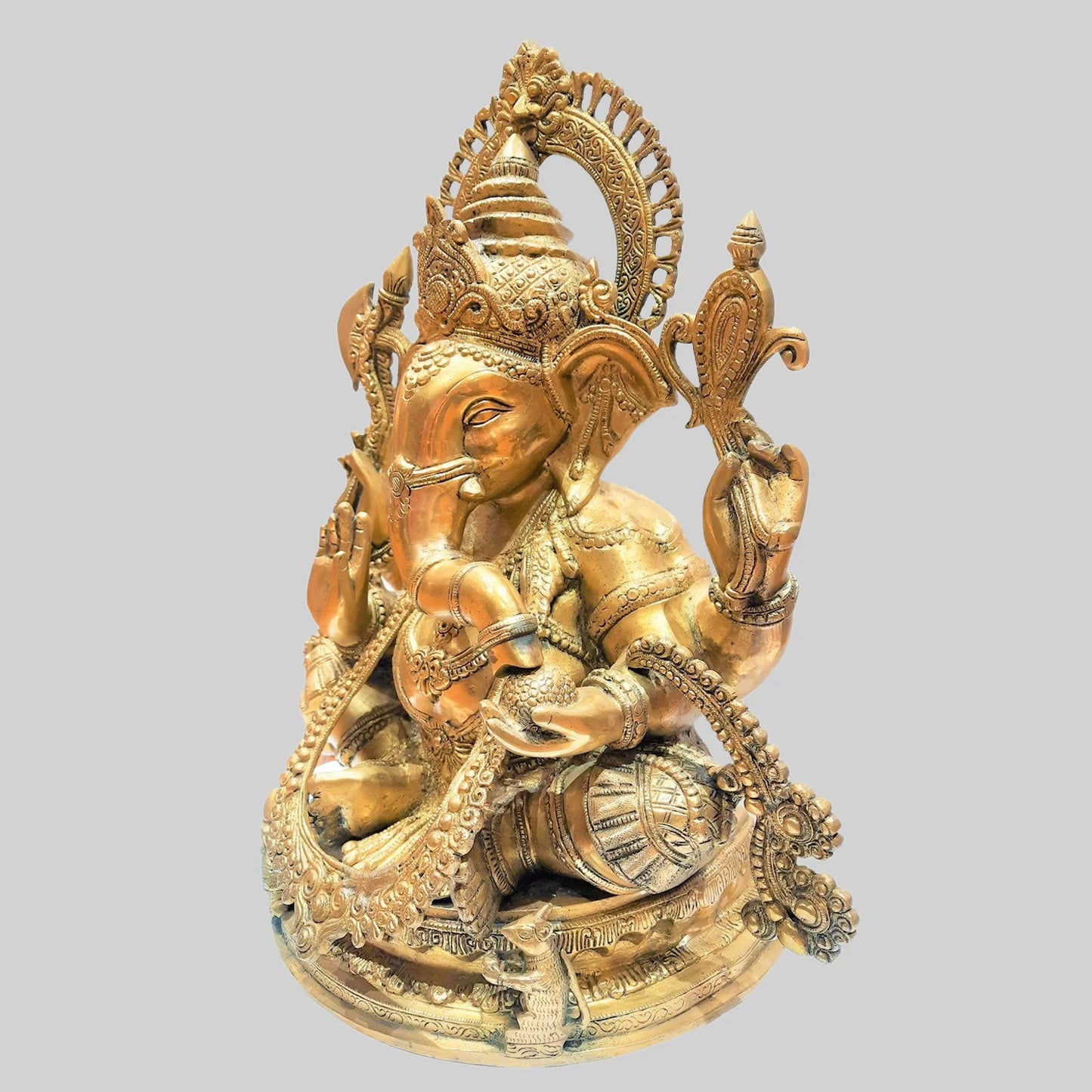 Brassaura® Majestic Seated Lord Ganesha Brass Statue | Intricately Handcrafted Brass Sculpture | Height 19.7 Inches & Weight 24 Kgs