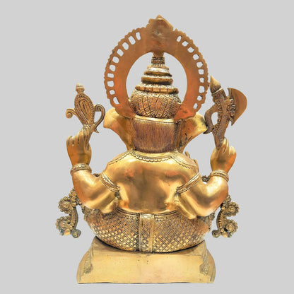 Brassaura® Majestic Seated Lord Ganesha Brass Statue | Intricately Handcrafted Brass Sculpture | Height 19.7 Inches & Weight 24 Kgs