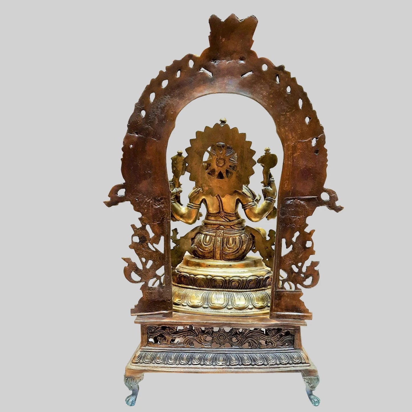 ब्रासोरा® वृंदावन वेणुगोपाल कृष्ण पीतल की प्रतिमा मोर के साथ | एंटीक नीला और सुनहरा रंग | ऊँचाई 20 इंच