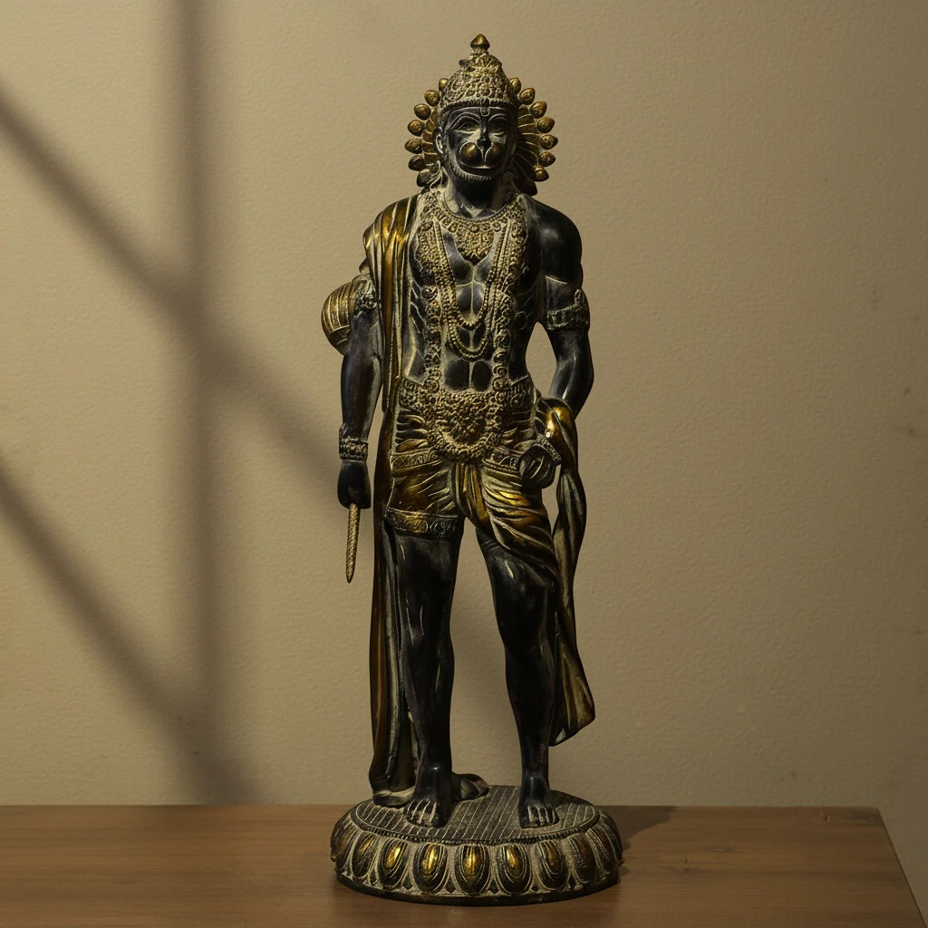 ब्रासोरा® वृंदावन वेणुगोपाल कृष्ण पीतल की प्रतिमा मोर के साथ | एंटीक नीला और सुनहरा रंग | ऊँचाई 20 इंच