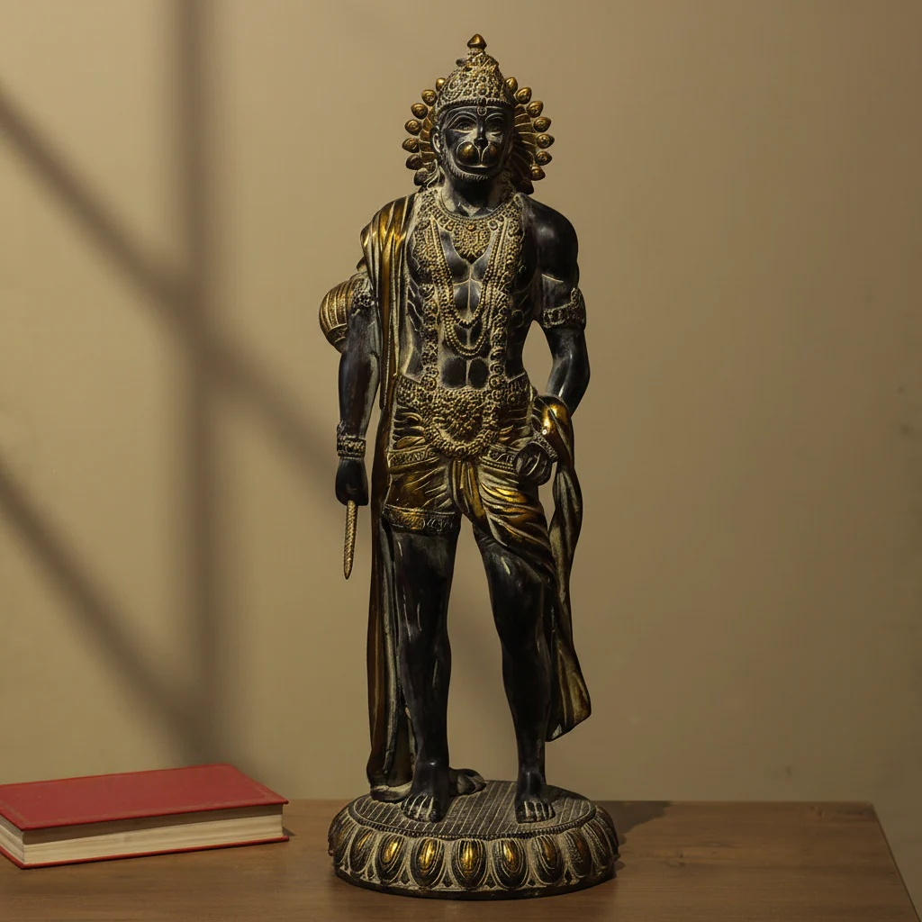 ब्रासोरा® वृंदावन वेणुगोपाल कृष्ण पीतल की प्रतिमा मोर के साथ | एंटीक नीला और सुनहरा रंग | ऊँचाई 20 इंच