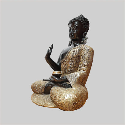 Brassaura® Buddha in Aashirwad Mudra | Black & Golden Finish Brass Statue | Height 17 Inches & Weight 18 Kgs