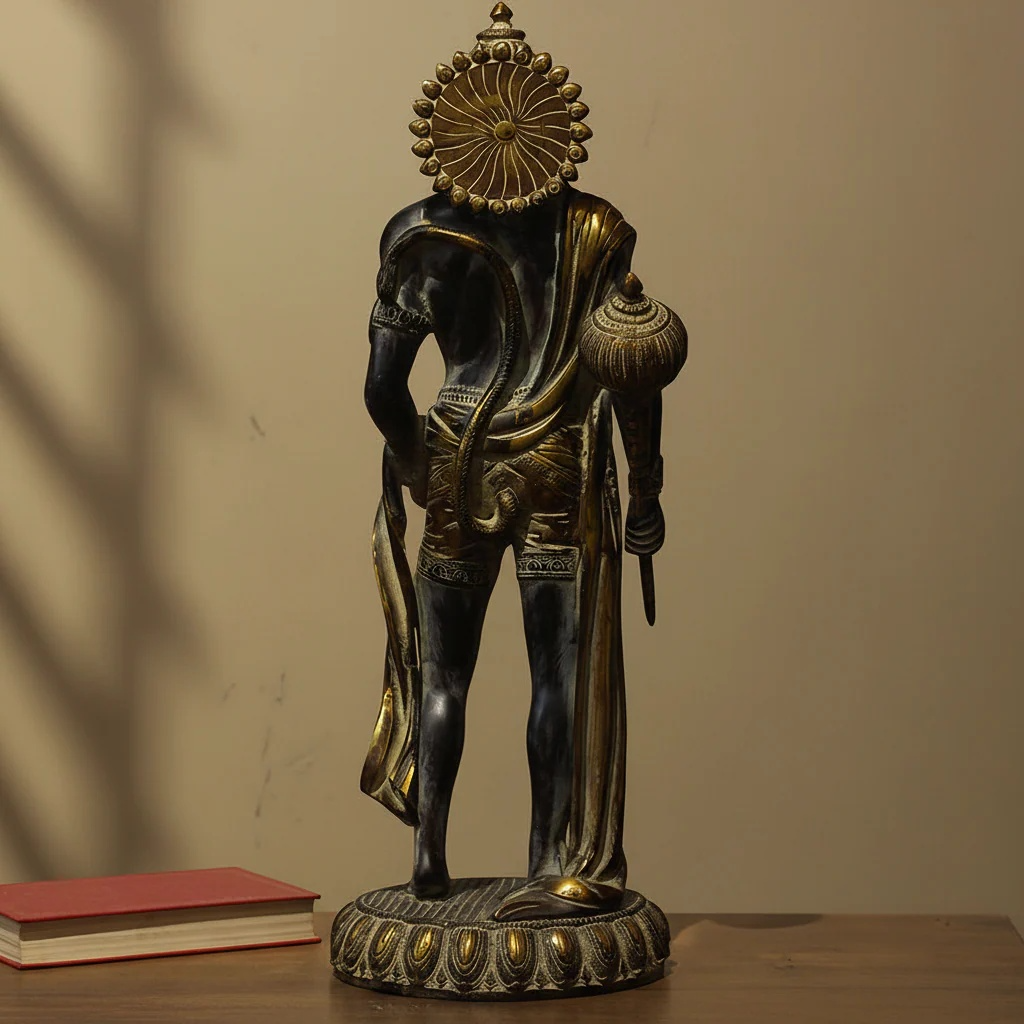 ब्रासोरा® वृंदावन वेणुगोपाल कृष्ण पीतल की प्रतिमा मोर के साथ | एंटीक नीला और सुनहरा रंग | ऊँचाई 20 इंच