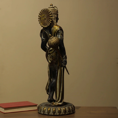 ब्रासोरा® वृंदावन वेणुगोपाल कृष्ण पीतल की प्रतिमा मोर के साथ | एंटीक नीला और सुनहरा रंग | ऊँचाई 20 इंच
