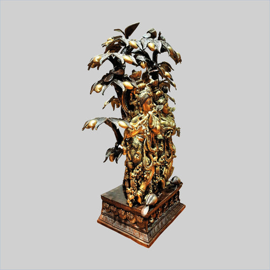 Brassaura® Radha Krishna Beneath Kalpavriksha Tree | Two-Tone Finish Brass Sculpture | Height 36 Inches & Weight 77 Kgs