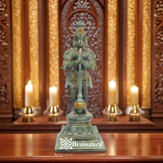 Brassaura™ Brass Hanuman Idol with Fine Detailing – Height 16 Inches & Weight 4.8 Kgs