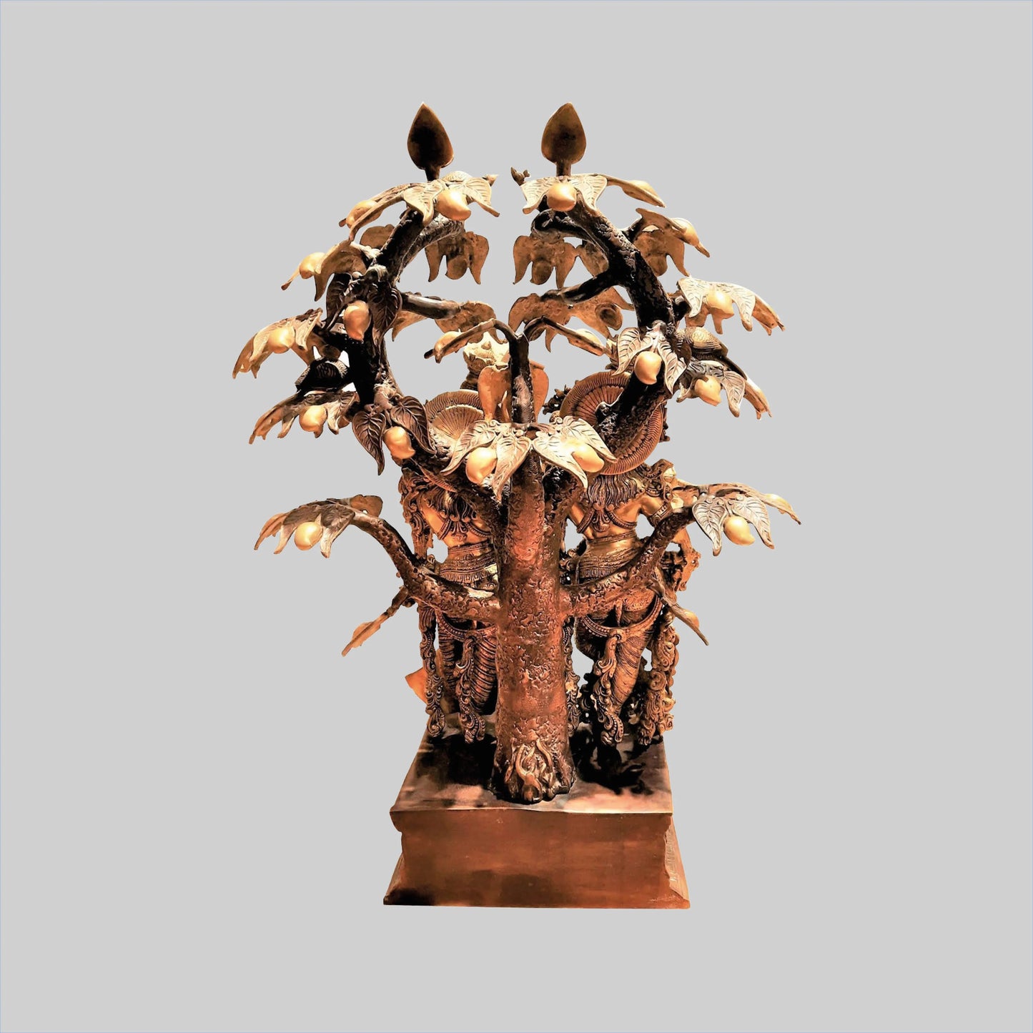 Brassaura® Radha Krishna Beneath Kalpavriksha Tree | Two-Tone Finish Brass Sculpture | Height 36 Inches & Weight 77 Kgs