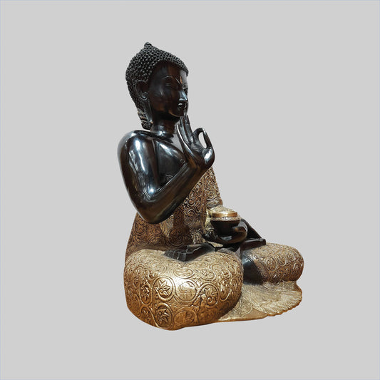 Brassaura® Buddha in Aashirwad Mudra | Black & Golden Finish Brass Statue | Height 17 Inches & Weight 18 Kgs