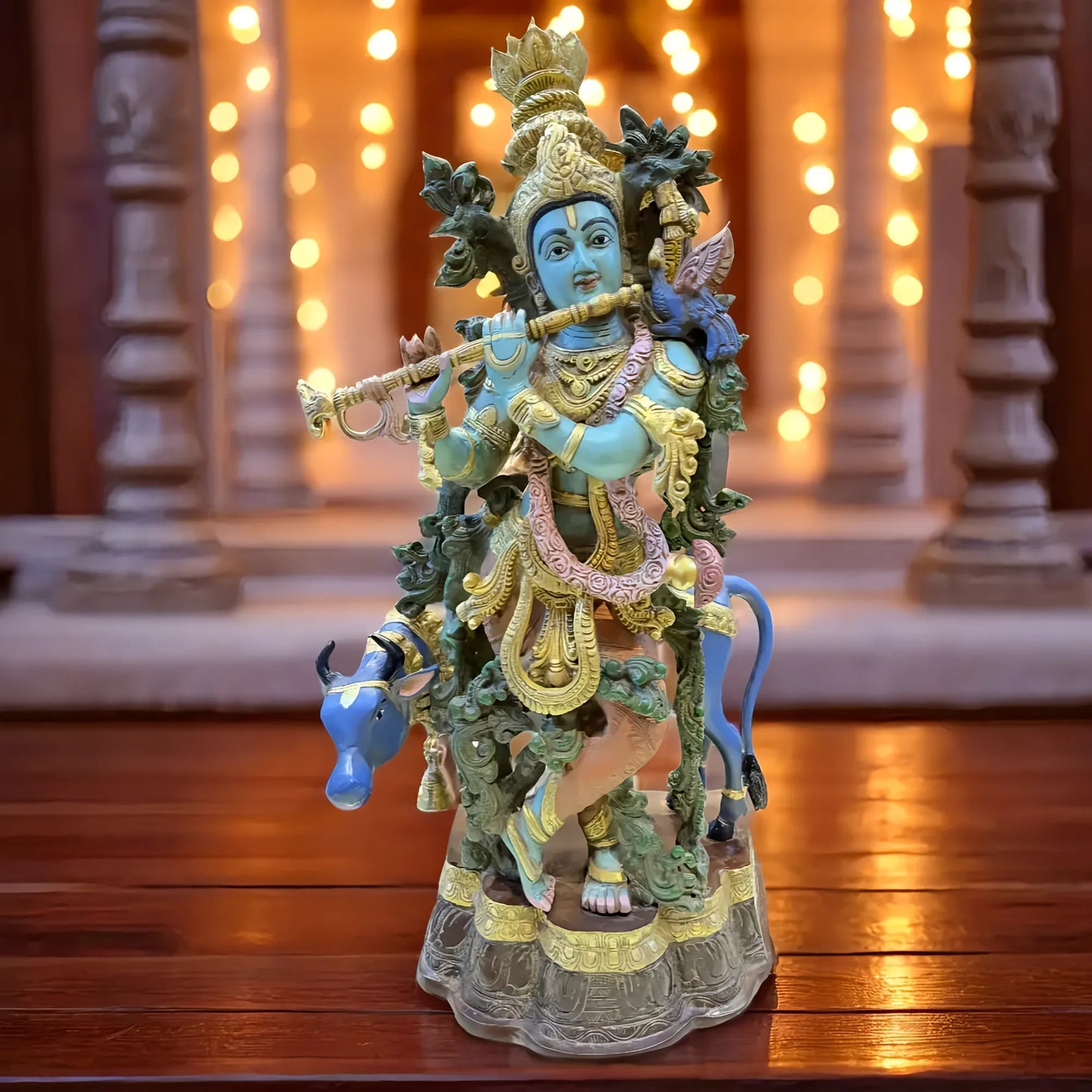 Brassaura™ Cow Krishna Brass Idol | Multicolor Finish | Height 23 Inches & Weight 23 Kgs