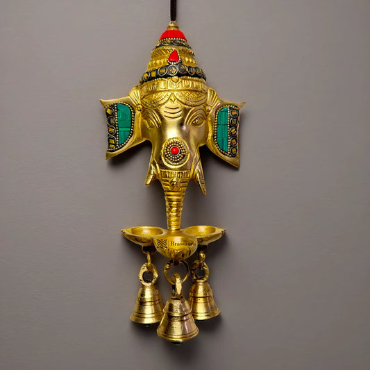 Brassaura™ Brass Ganesha Head Statue For Home Decor and Wall Hanging - Height 10 Inches & Weight 0.75 Kgs