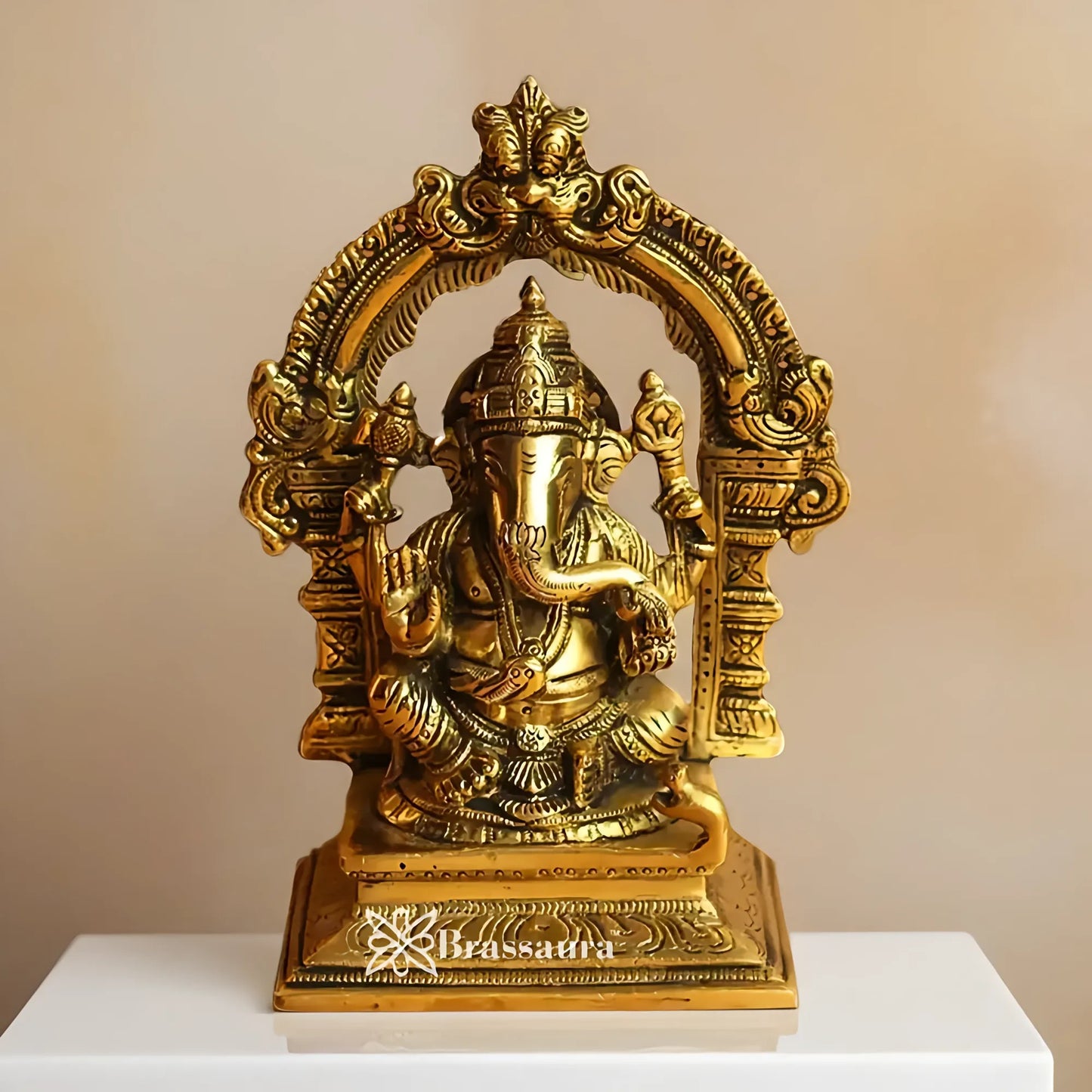 Brassaura™ Brass Ganesha Idol | Height 7 Inches & Weight 1.55 Kgs