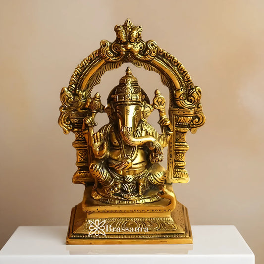 Brassaura™ Brass Ganesha Idol | Height 7 Inches & Weight 1.55 Kgs