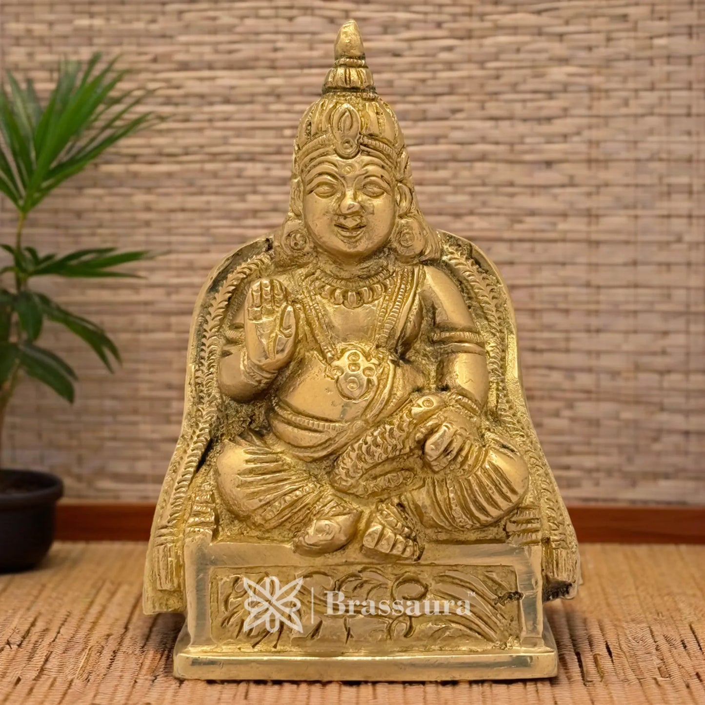 Brassaura™ Brass Kuber Idol – Height 4.8 Inches & Weight 0.850 Kgs | Home Temple & Spiritual Décor