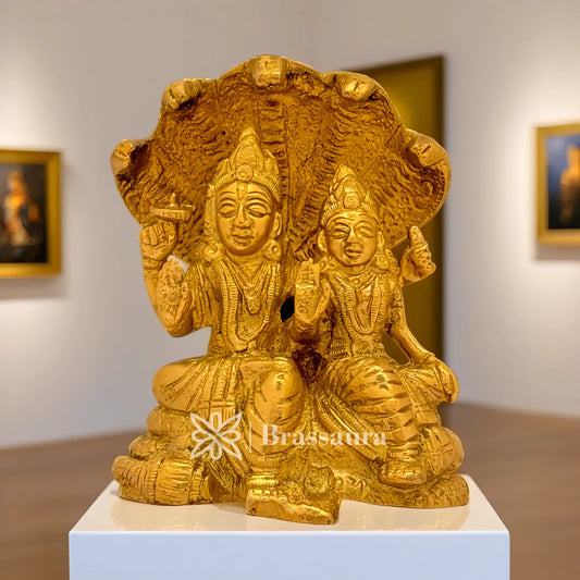 Brassaura™ Brass Vishnu Laxmi – Height 4.4 Inches & Weight 1 Kgs | Exquisite Depiction of Lord Vishnu and Goddess Lakshmi