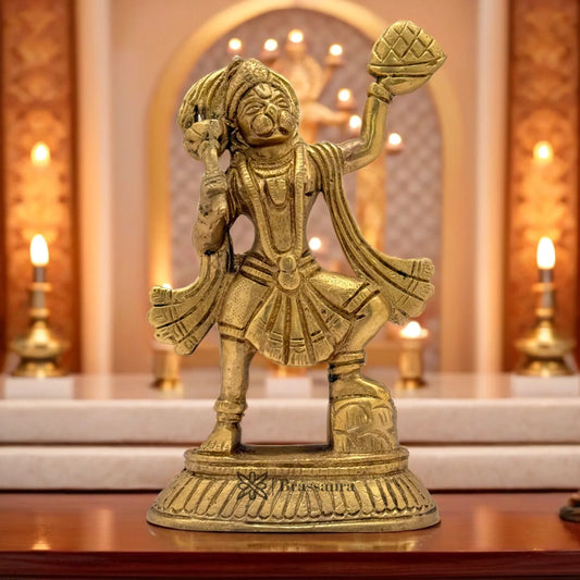 Brassaura™ Brass Hanuman Idol – Height 6.4 Inches & Weight 1.2 Kgs | Divine Gifting