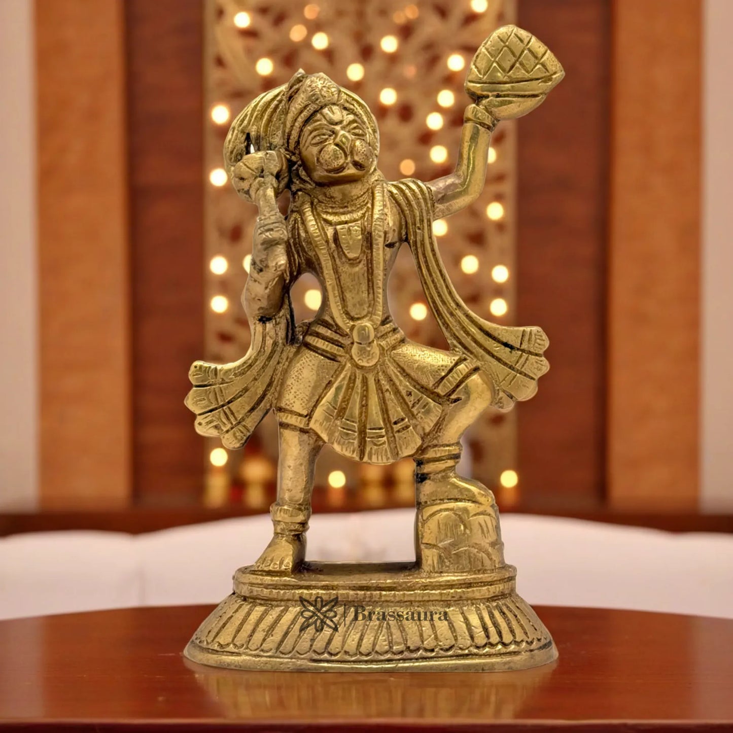 Brassaura™ Brass Hanuman Idol – Height 6.4 Inches & Weight 1.2 Kgs | Divine Gifting