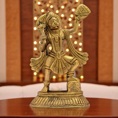 Brassaura™ Brass Hanuman Idol – Height 6.4 Inches & Weight 1.2 Kgs | Divine Gifting