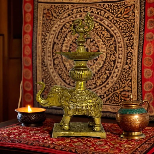 Brass Elephant Diya with Stand for Home and Decor Weight 2.9 Kg Height 29 cm