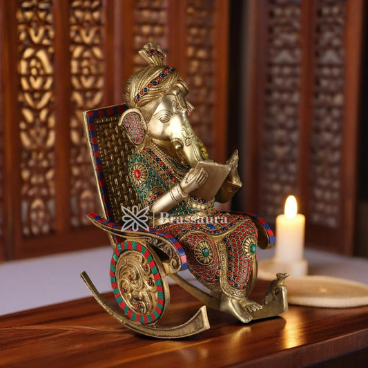 Brassaura™ Brass Ganesha Idol for Home and Decor | Weight 12.5 Kgs | Height 17 Inches