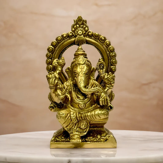 Brassaura™ Brass Ring Ganesha Murti for Home & Temple Décor | Height 5.5 Inches & Weight 1.08 Kgs