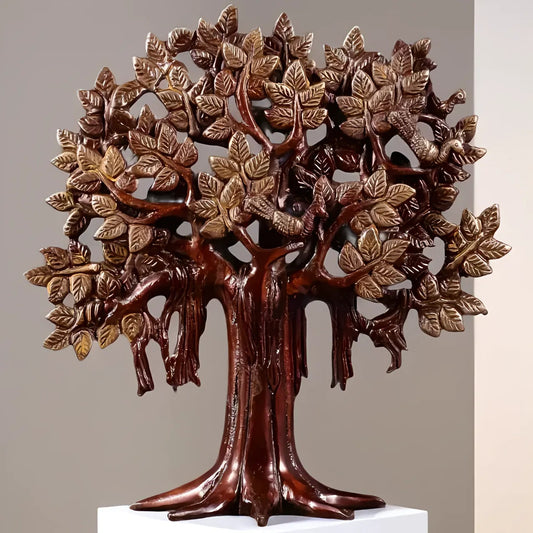 Brassaura™ Pure Brass Handcrafted Kalpavriksha Tree in Vintage Tone | Tabletop Tree of Life Showpiece | Weight 1.2 Kgs | Height 9.5 Inches