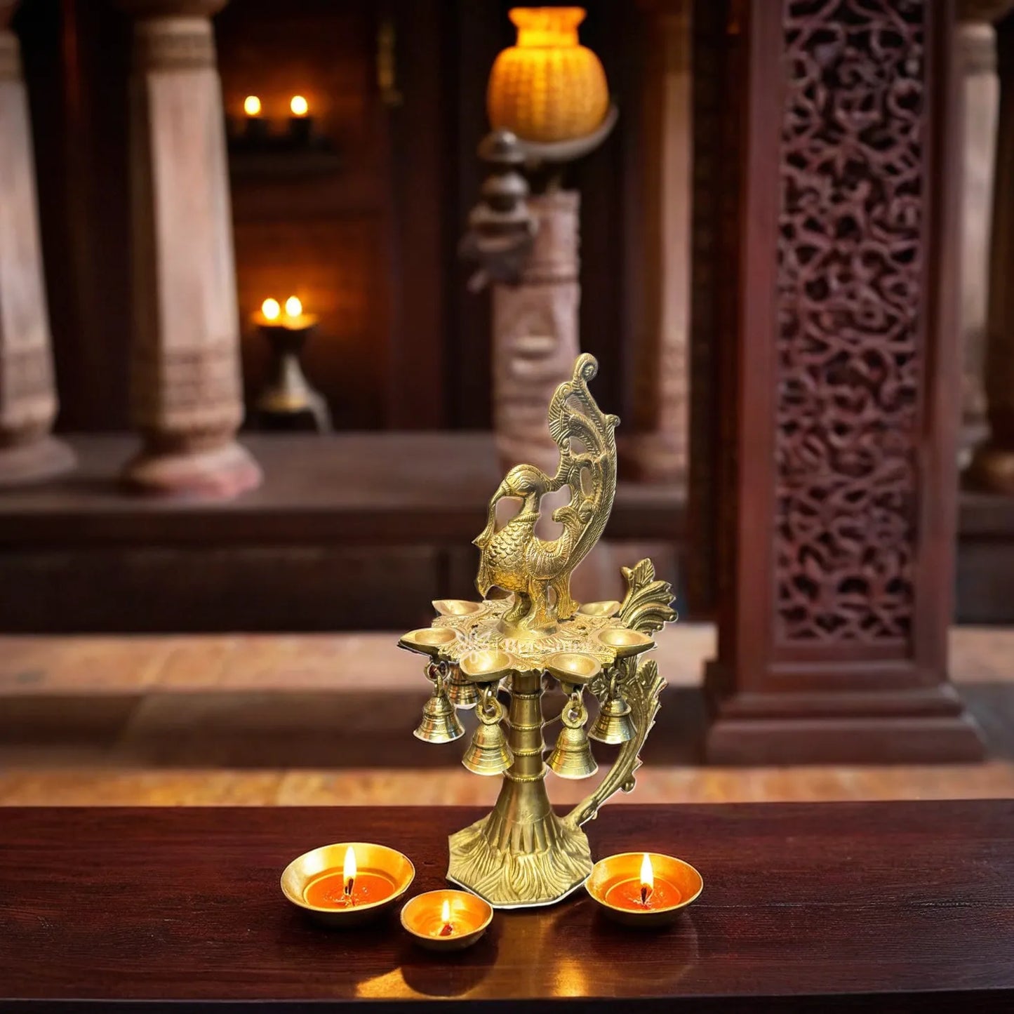 Brass Diya with Stand for Home and Decor Weight 2.2 Kg Height 12 inche