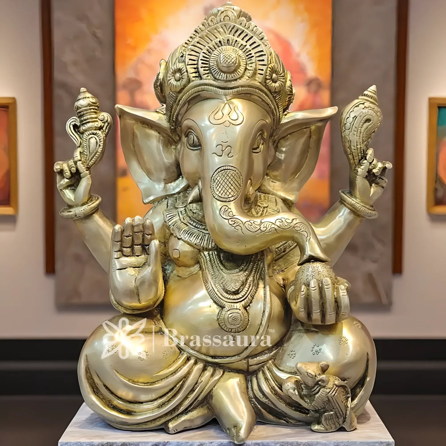 Brassaura™ Brass Ganesha Idol for Home and Decor | Weight 9 Kgs | Height 12 Inches