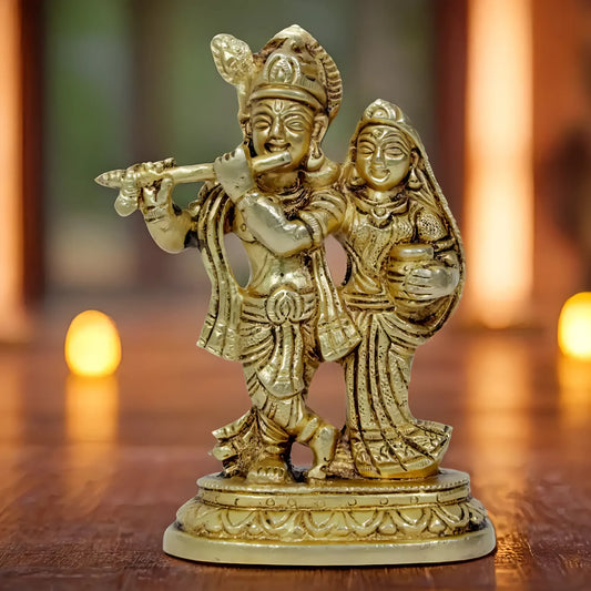 Brassaura™ Radha Krishna Murti | Pure Brass Handcrafted Idol | Height 16 cm (6.29 Inches) & Weight 0.56 Kgs