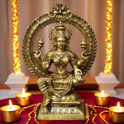 Brassaura™ Devotional Brass Laxmi Murti – Height 43 Inches & Weight 43 Kgs | Temple Statue