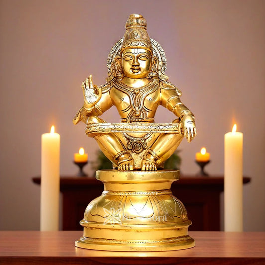 Brassaura™ Brass Sabarimala Ayyappa Idol – Height 14 Inches & Weight 8.5 Kgs | Meditation & Worship Space Accent