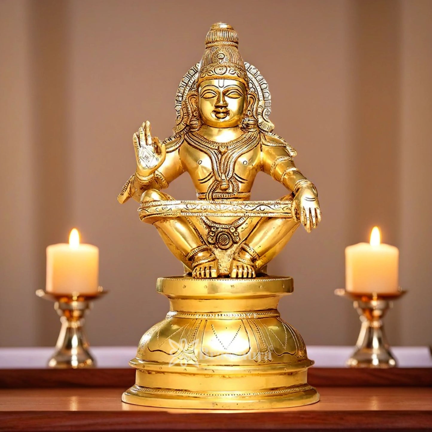 Brassaura™ Brass Sabarimala Ayyappa Idol – Height 14 Inches & Weight 8.5 Kgs | Meditation & Worship Space Accent