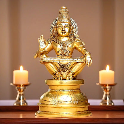 Brassaura™ Brass Sabarimala Ayyappa Idol – Height 14 Inches & Weight 8.5 Kgs | Meditation & Worship Space Accent