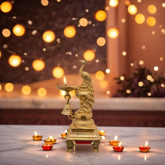 Brass Peacock Diya Statue for Home and Decor Weight 2 Kg Height 11 inch