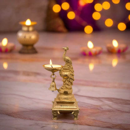 Brass Peacock Diya Statue for Home and Decor Weight 2 Kg Height 11 inch