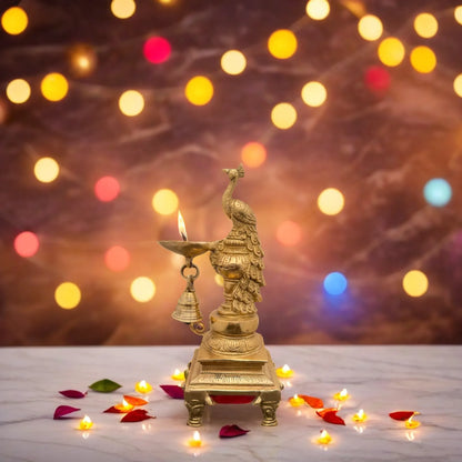 Brass Peacock Diya Statue for Home and Decor Weight 2 Kg Height 11 inch