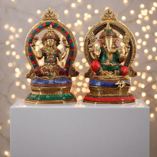 Brass Gem Stone Work Lakshmi Ganesh Height 11 Inches & Weight 7 Kgs