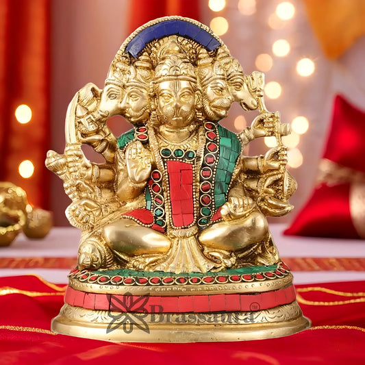 Brassaura™ Superfine Brass Panchmukhi Hanuman Murti – Height 6.5 Inches & Weight 2 Kgs | Handcrafted Miniature Idol