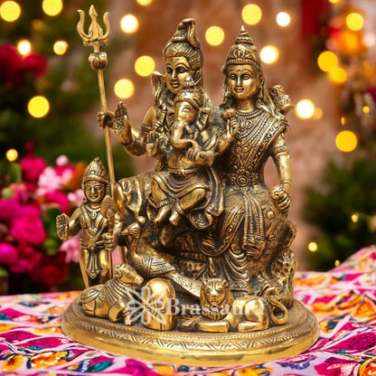 Brassaura™ Handcrafted Brass Shiv Family Murti – Height 9.5 Inches & Weight 5.5 Kgs | Puja Room