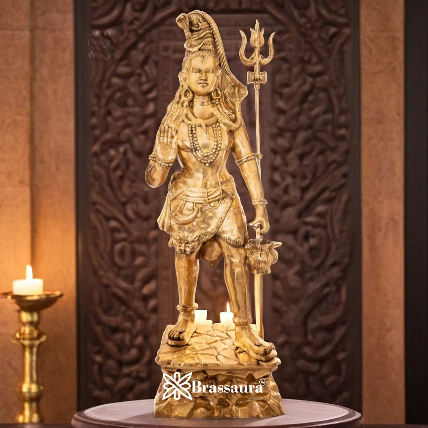 Brassaura™ Classic Brass Shiva Murti – Height 90 Inches & Weight 186 Kgs | Sacred Idol for Temple & Home