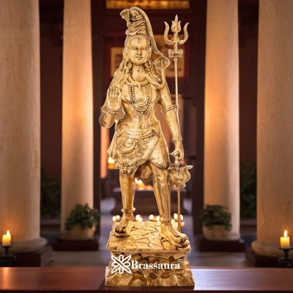 Brassaura™ Classic Brass Shiva Murti – Height 90 Inches & Weight 186 Kgs | Sacred Idol for Temple & Home